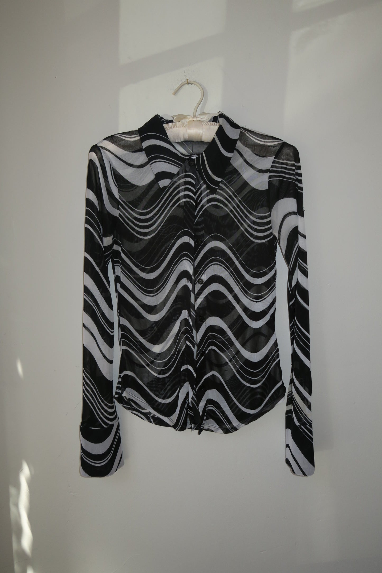 Black and White Swirl Sheer Button Up